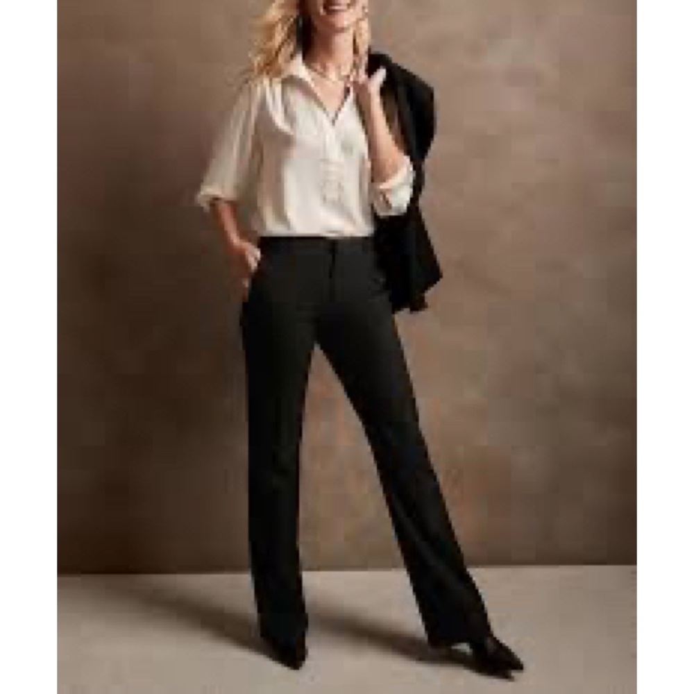 Banana Republic Logan Classic Black Tailored Trouser Mid Rise Pants